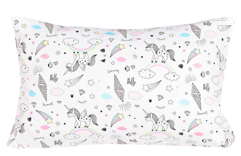 J-pinno Unicorn Rainbow Ice-Cream Cone Twin 100% Cotton 3 Pieces Sheet Set for Kids Girls Children Flat Sheet + Fitted Sheet + Pillowcase Bedding Decoration Gift Set - Image 3